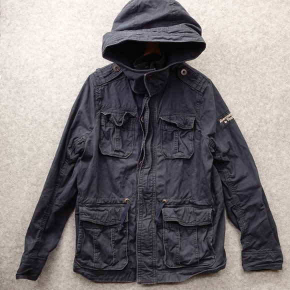 Vintage Abercrombie Fitch Jacket Men M L Navy Military Field Heavy Canvas Hoodie